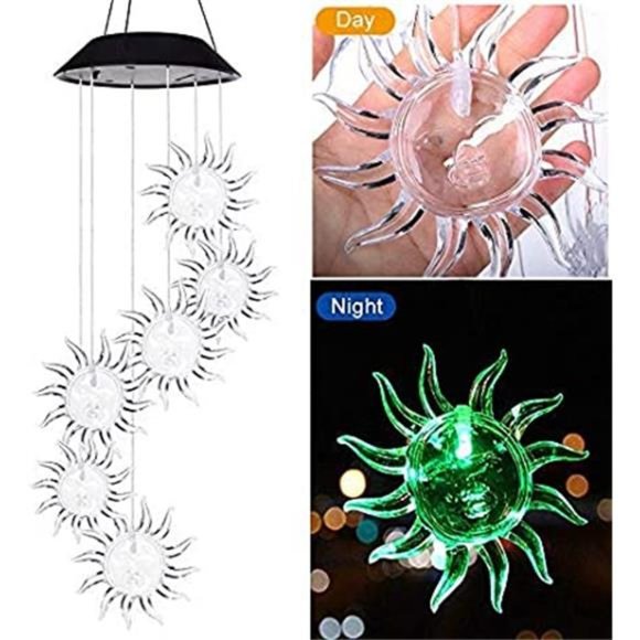 Wind Chime Solar Lights Chime Outdoor Sun Flower Wind Chime LED Solar Lights - Picture 2 of 6
